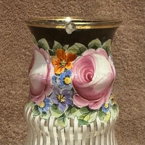 Colorful Vintage Hand Painted Trumpet Bud Vase